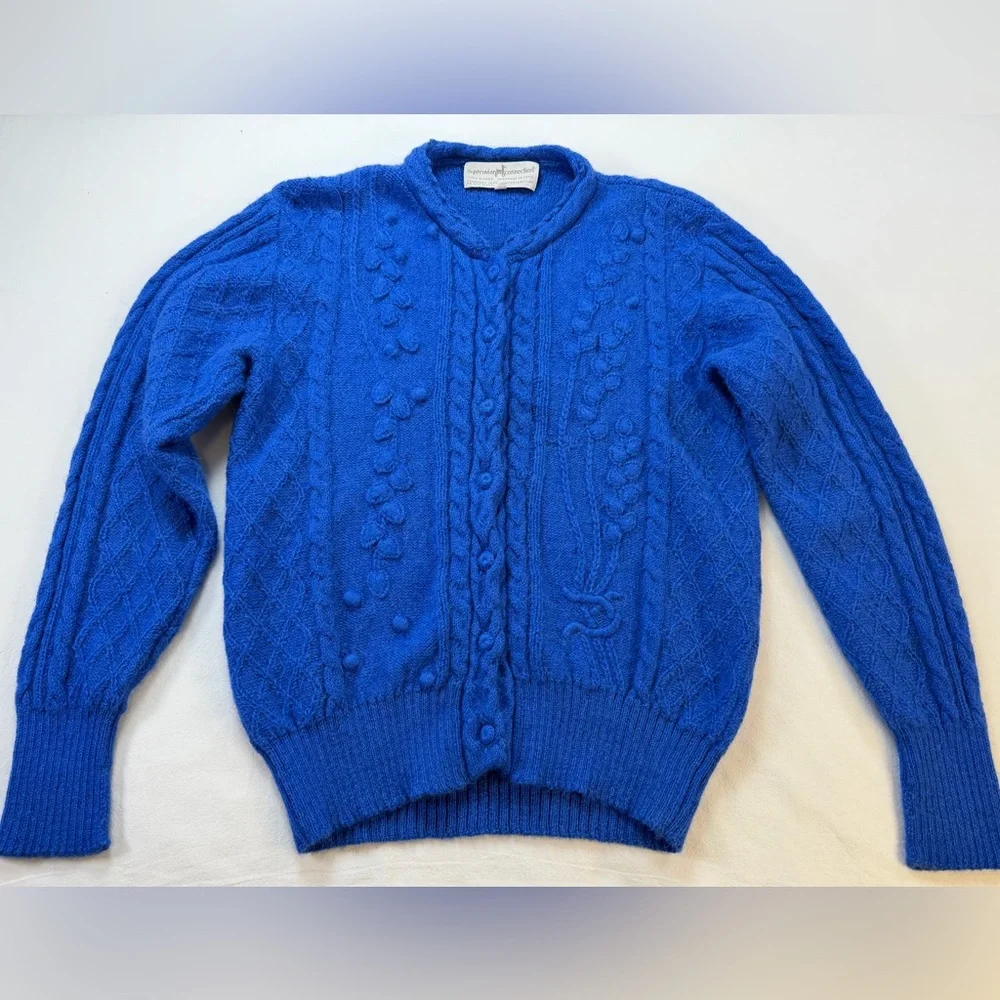 Peruvian Connection 100% Alpaca Cable Knit Cardigan Sweater - Blue Size Small - Picture 2 of 13